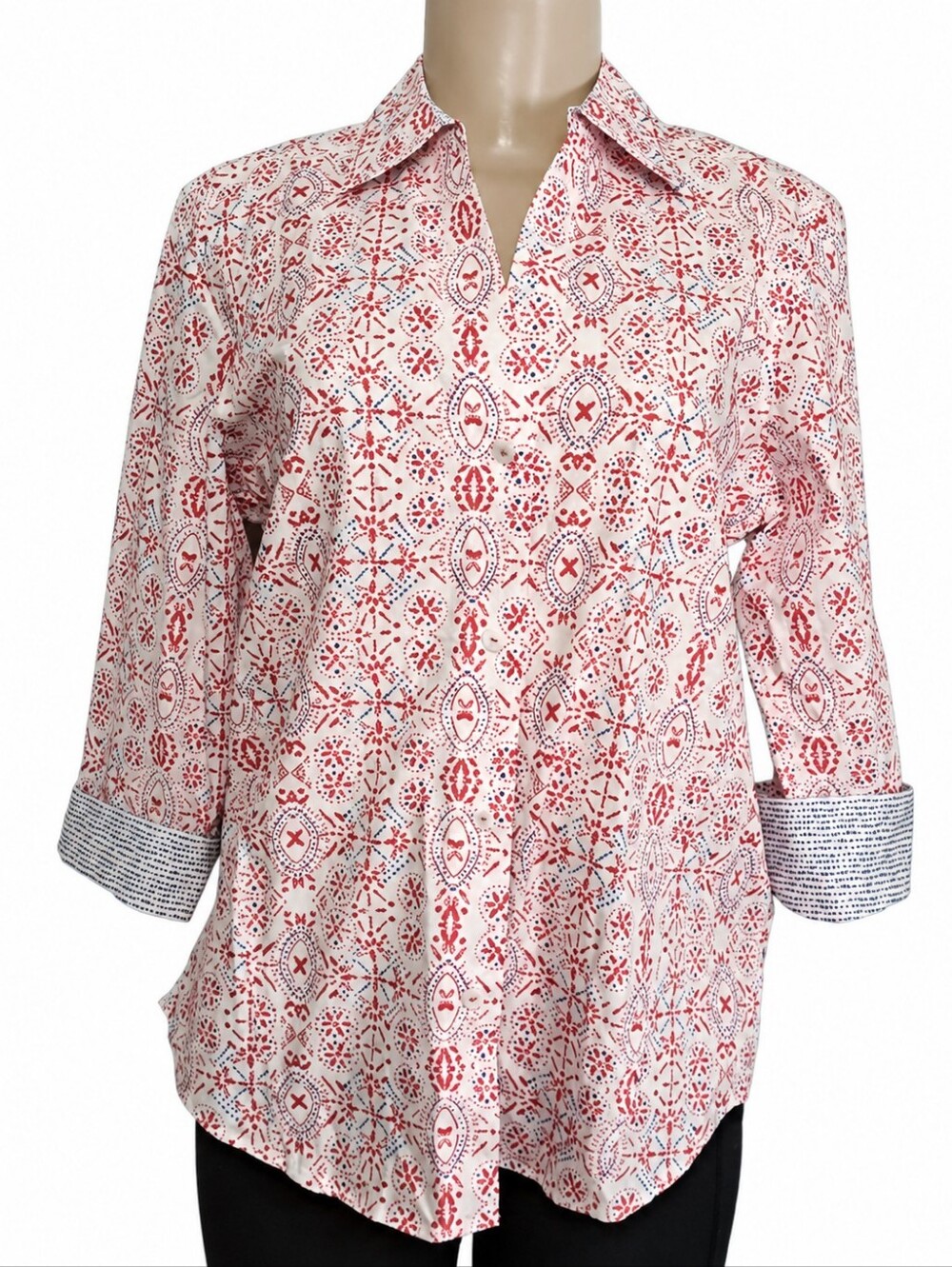 Foxcroft NYC Pink Geometric Print Button Down Shirt | Small - Picture 2 of 5